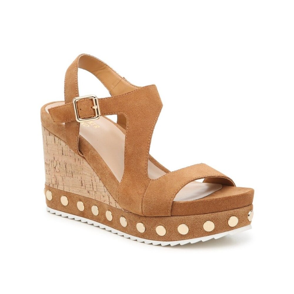 Bleecker & Bond Rosa Platform Wedge Sandal Size 6 Open Toe Buckle Strap Studded